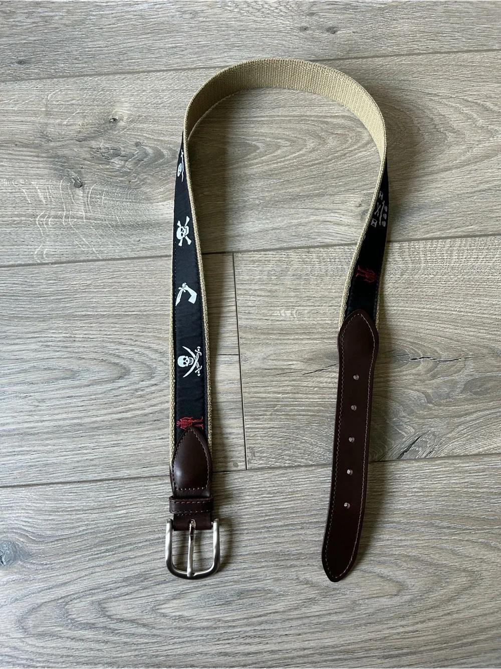 Belted Cow Pirate Skull & Bones Leather Tab Belt. Size 34